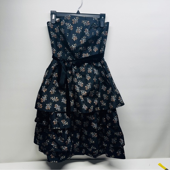 REBECCA TAYLOR Floral Black Strapless Dress SIZE 4 nwt - Picture 1 of 11